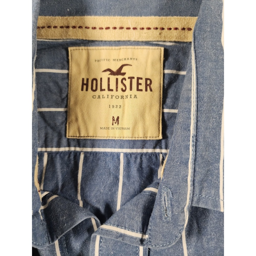 Hollister California Y2k Mens Blue‎ White Stripe Button Up Long Sleeve Shirt Med - Picture 9 of 10